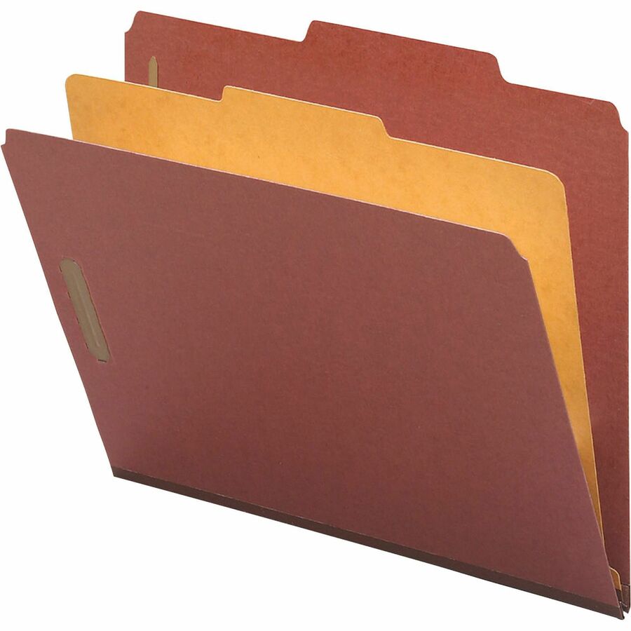 Nature Saver 2/5 Tab Cut Legal Recycled Classification Folder - 8 1/2" x 14" - 4 Fastener - 2" for Folder, 1" for Divider - 1 Divider - 25 pt. - Pressboard - Red - Tyvek Gusset - 100% Recycled - 10 / Box