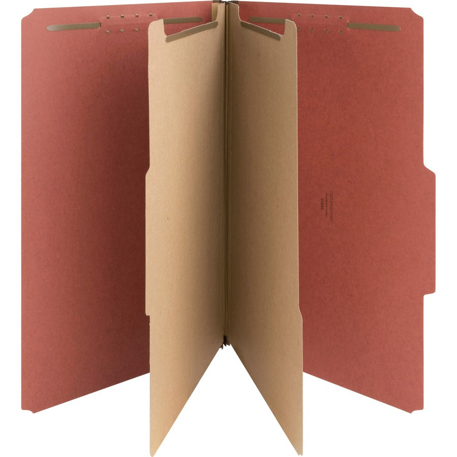 Nature Saver 2/5 Tab Cut Legal Recycled Classification Folder - 8 1/2" x 14" - 6 Fastener - 2" for Folder, 1" for Divider - 2 Divider - 25 pt. - Pressboard - Red - Tyvek Gusset - 100% Recycled - 10 / Box