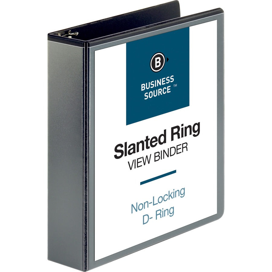 Business Source Basic D-Ring View Binders - 2" Binder Capacity - Letter - 8 1/2" x 11" Sheet Size - Fastener: D-Ring - Polypropylene - Black - Clear Overlay - 1 Each