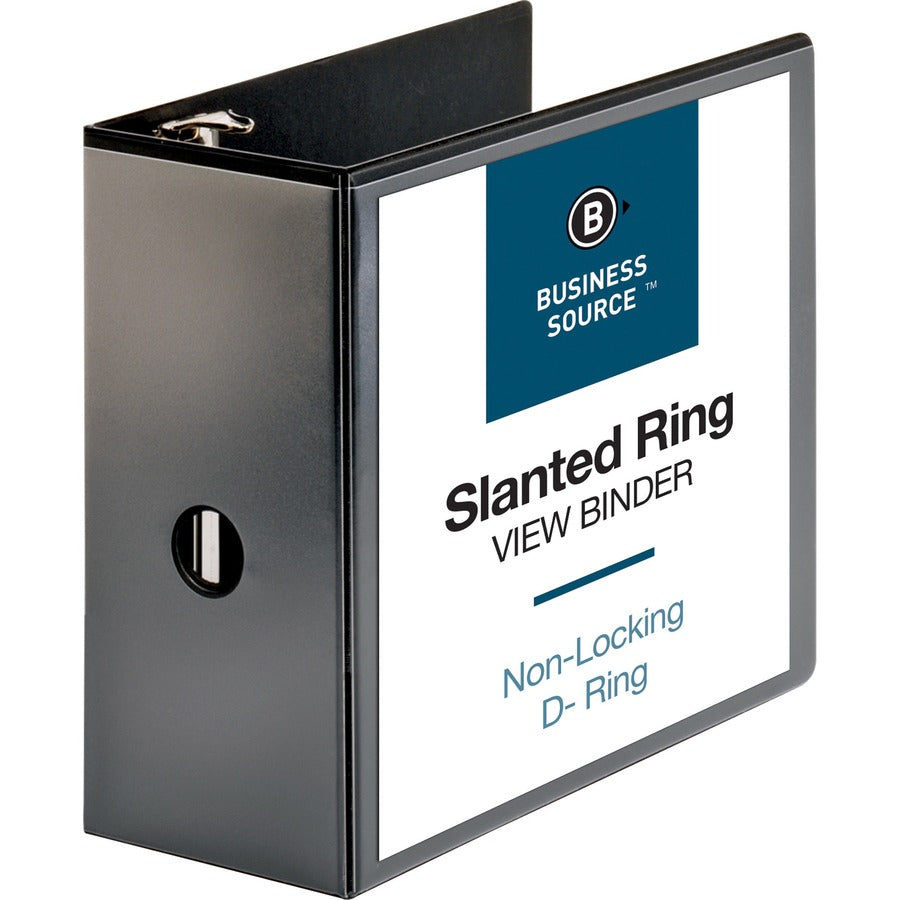 Business Source Basic D-Ring View Binders - 5" Binder Capacity - Letter - 8 1/2" x 11" Sheet Size - Fastener: D-Ring - Polypropylene - Black - Clear Overlay - 1 Each