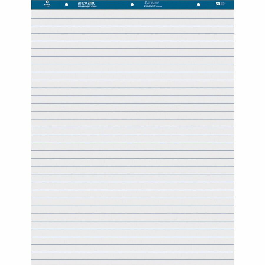 Business Source Standard Ruled Easel Pad - 50 Sheets - 15 lb Basis Weight - 27" x 34" Sheet Size - White Paper - Perforated - 2 / Carton
