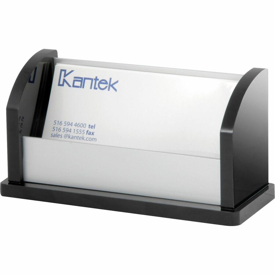 Kantek Business Card Holder - 2.3" Height x 4.4" Width x 1.8" Depth - Acrylic, Aluminum - Black, Silver - 1 Each