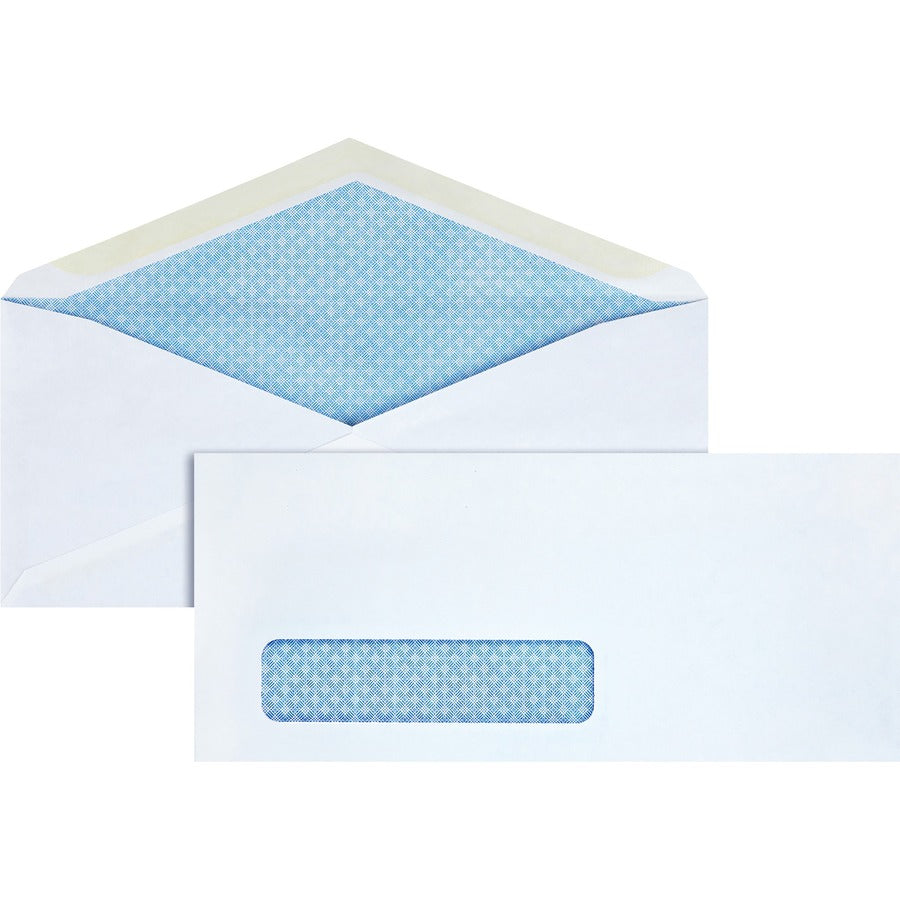 Business Source No. 10 Tinted Diagonal Seam Window Envelopes - Security - #10 - 9 1/2" Width x 4 1/8" Length - 24 lb - Gummed - White - Wove - 1 Box