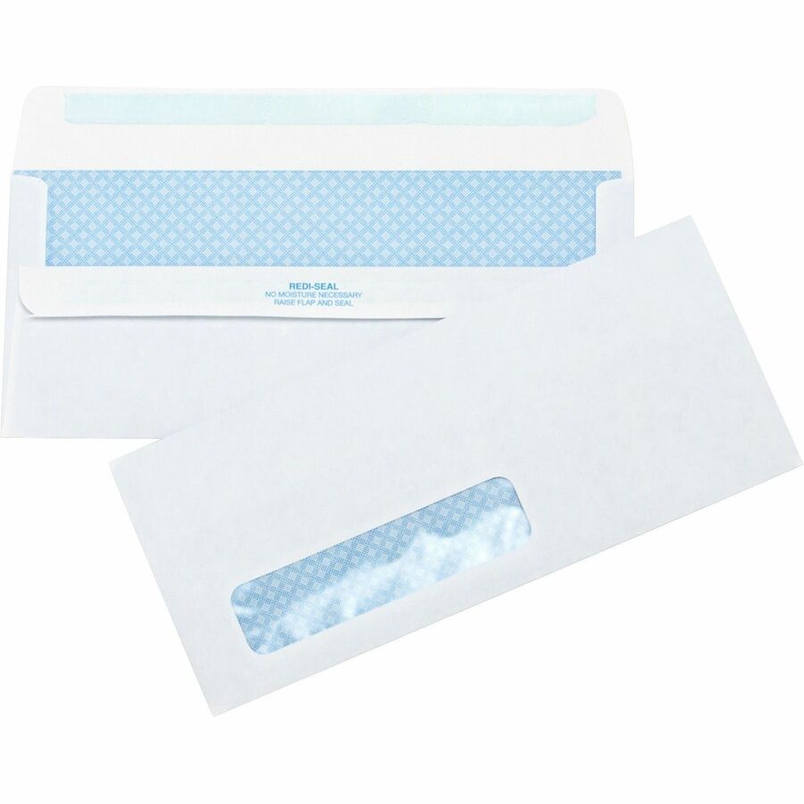Business Source No.10 Standard Window Invoice Envelopes - Single Window - 9 1/2" Width x 4 1/2" Length - 24 lb - Self-sealing - White - Poly - 1 Box