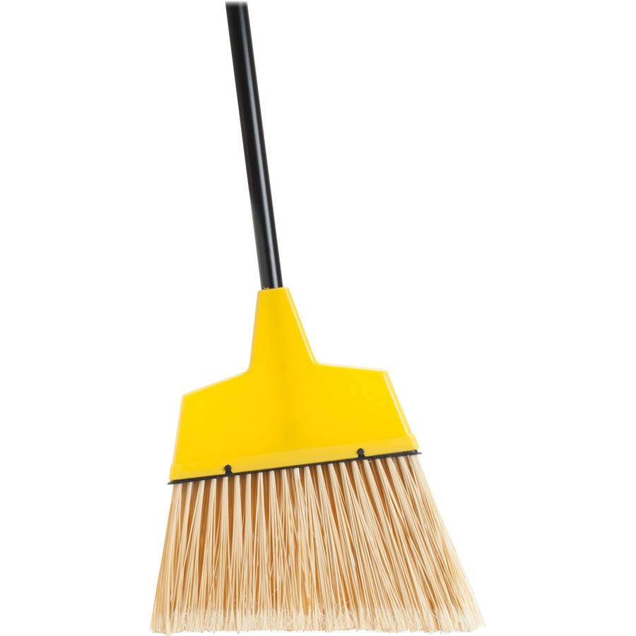Genuine Joe Angle Broom - Polyvinyl Chloride (PVC) Bristle - 47" Handle Length - 54.5" Overall Length - Steel Handle - Yellow - 1 Each