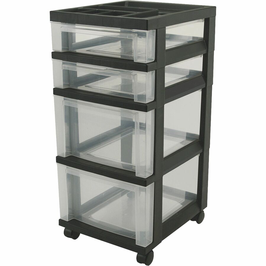 IRIS Mini Storage Cart - 4 Drawer - 4 Casters - Plastic - 14.25" Width x 12.05" Depth x 26.44" Height - Black - 1 Each