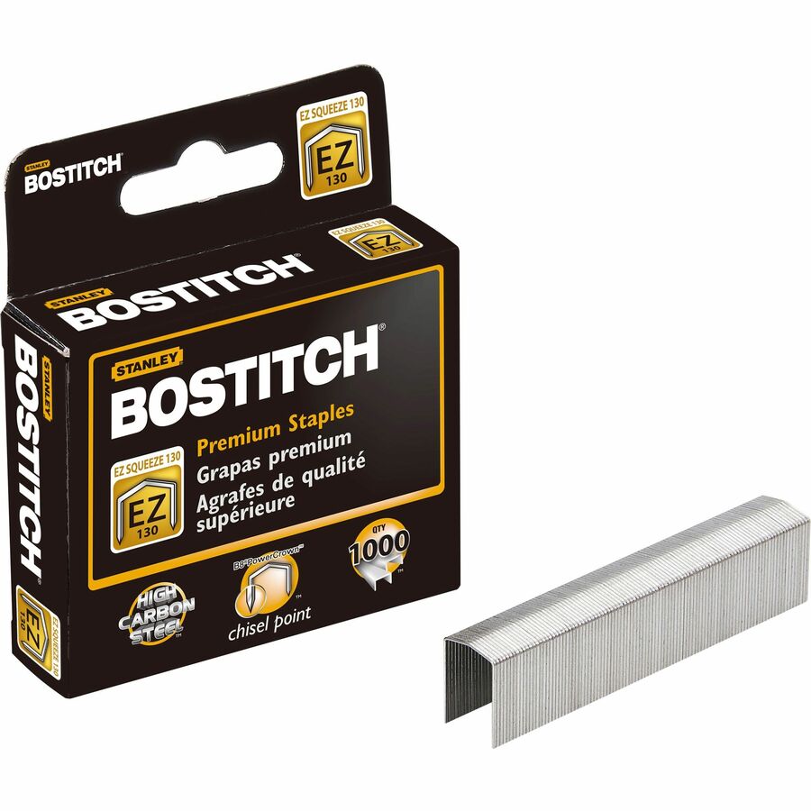 Bostitch EZ Squeeze 130 Premium Staples - 13/16" Leg - 1/2" Crown - Holds 130 Sheet(s) - for Paper - Chisel Point - Steel Gray - High Carbon Steel - 2.4" Height x 2.9" Width x 0.8" Length - 210 Per Strip - 1 Box