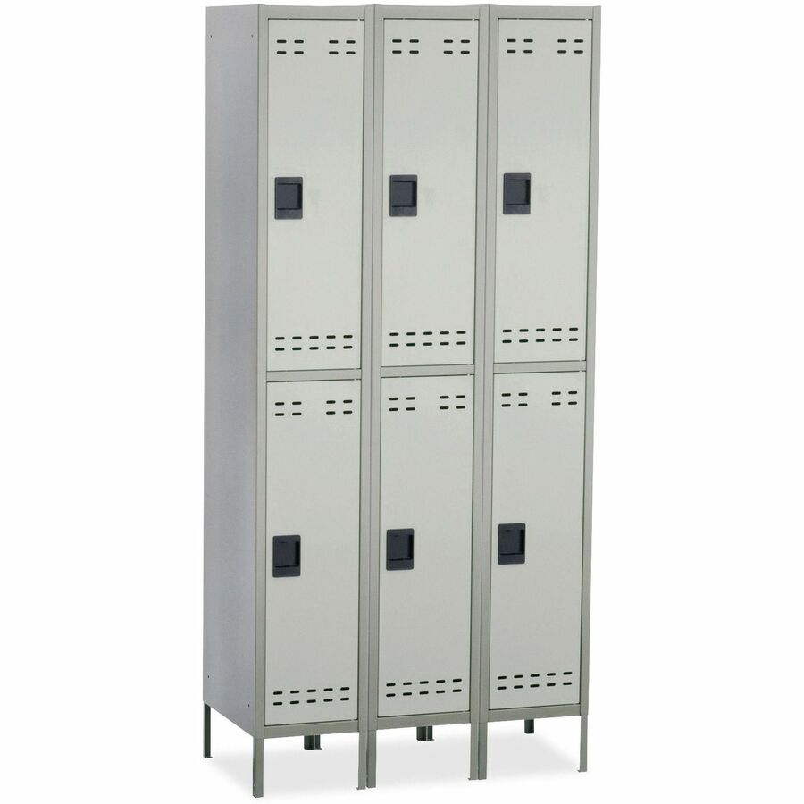 Safco Double-Tier Two-tone 3 Column Locker with Legs - 36" Width x 18" Depth x 78" Height - 3 x Shelf(ves) - Recessed Locking Handle - Gray - Steel
