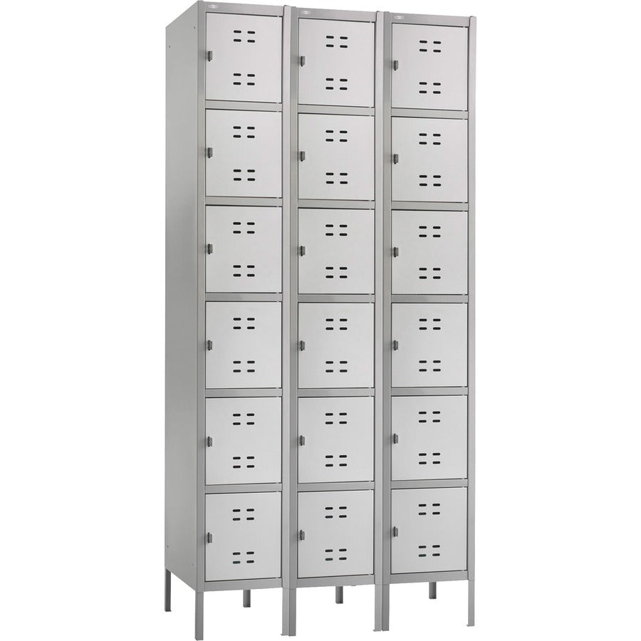 Safco Six-Tier Two-tone 3 Column Locker with Legs - 36" Width x 18" Depth x 78" Height - 3 x Shelf(ves) - Recessed Locking Handle - Gray - Steel