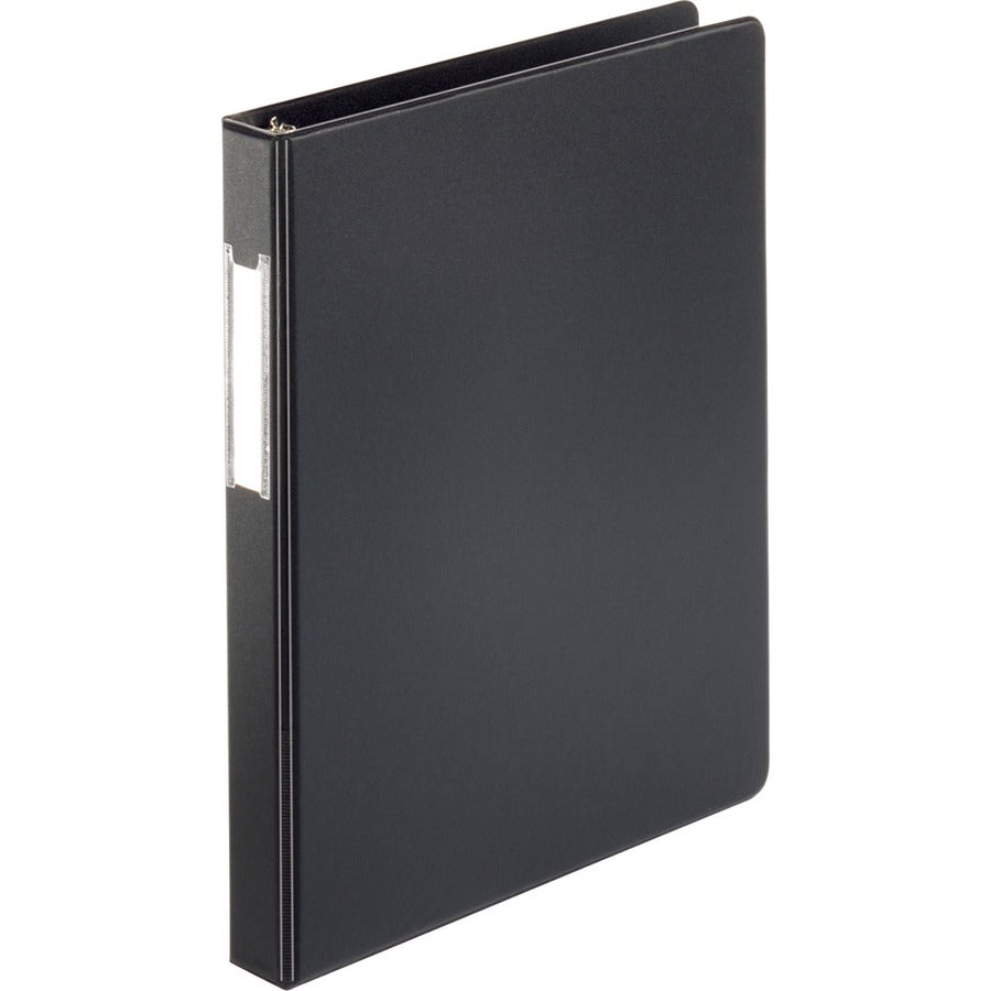 Business Source Basic Round Ring Binder w/Label Holder - 1" Binder Capacity - Letter - 8 1/2" x 11" Sheet Size - 3 Ring - Fastener: Round Ring - Vinyl - Black - Recycled - Open and Closed Triggers, Label Holder - 1 Each