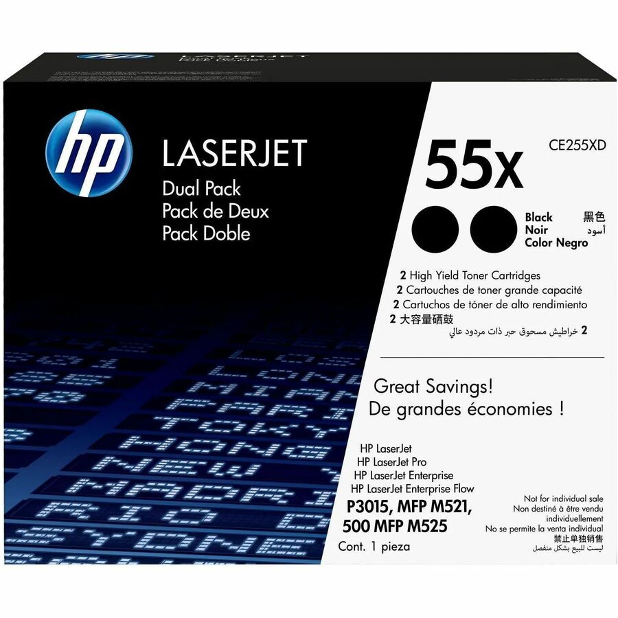 HP 55X (CE255XD) Original Laser Toner Cartridge - Dual Pack - Black - 1 Carton - 12500 Pages