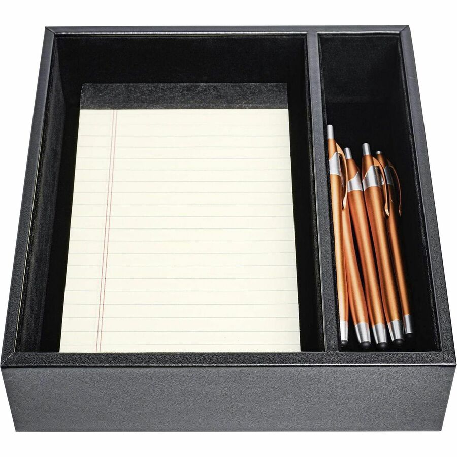 Dacasso Leather Junior Pad Organizer - Support 5" x 8" Media - Leather, Velveteen - Black - 1 Each