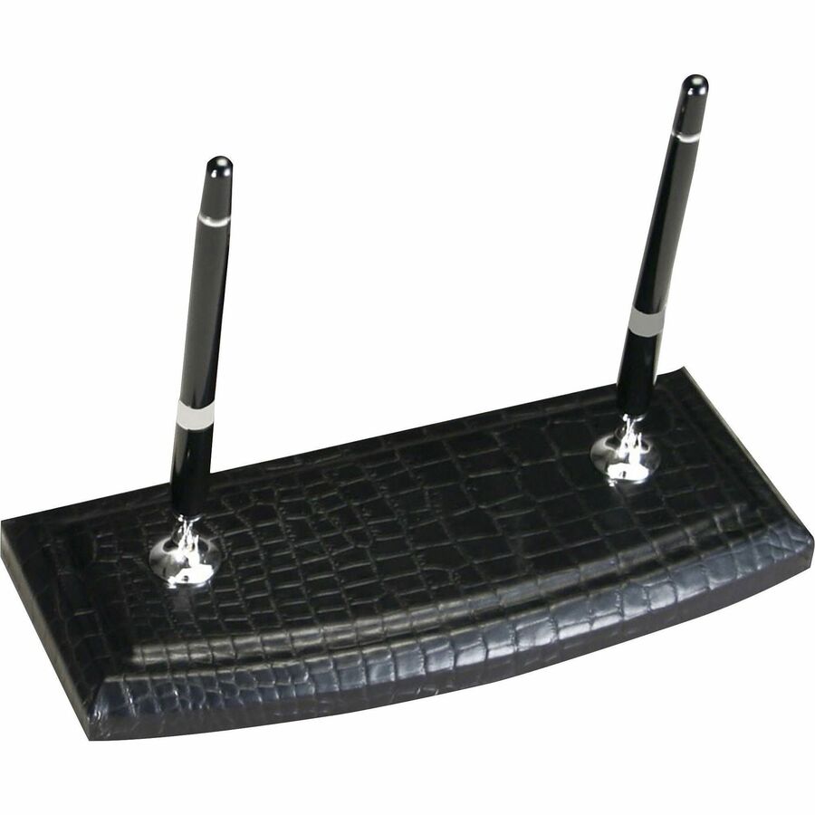 Dacasso Crocodile Embossed Black Leather Pen Stand - Leather, Velveteen - Black - 1 Each