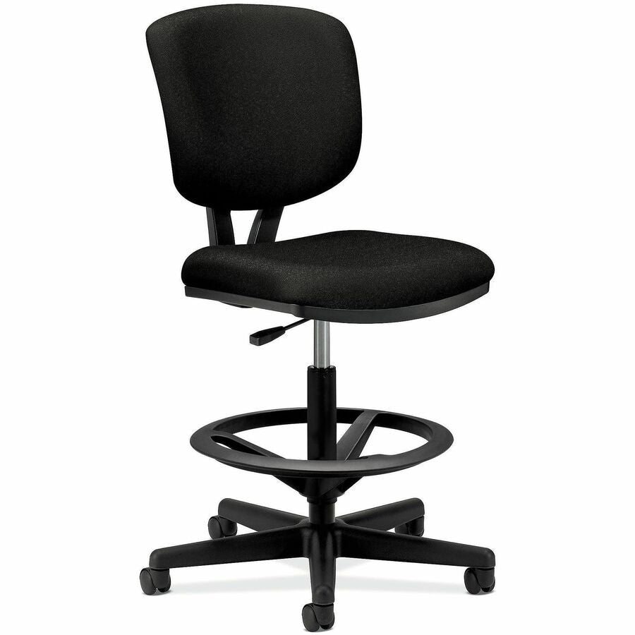 HON Volt Task Stool - Black Seat Color - Fabric, Polyester, Wood Seat Material - Black Back Color - Fabric, Polyester Back Material - Black Frame Color - 5-star Base - 1 Each