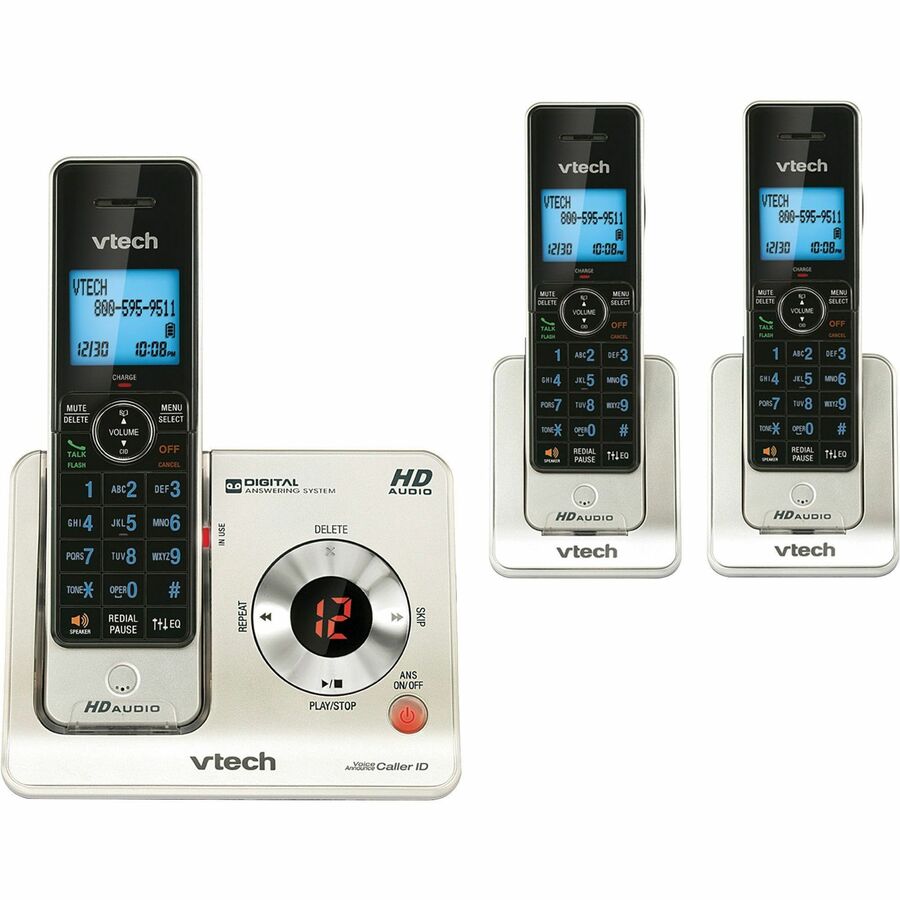 VTech LS6425-3 DECT 6.0 Cordless Phone - Black - 1 x Phone Line - 3 x Handset - Speakerphone - Answering Machine - Backlight