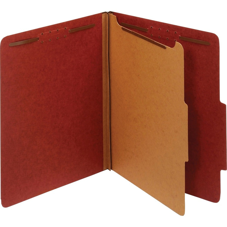 Pendaflex 2/5 Tab Cut Letter Recycled Classification Folder - 8 1/2" x 11" - 1 3/4" Expansion - 4 Fastener - 2" Fastener Capacity, 1" for Divider - Top Tab Location - Right of Center Tab Position - 1 Divider - 25 pt. - Pressboard, Pressboard - Red - Ty...