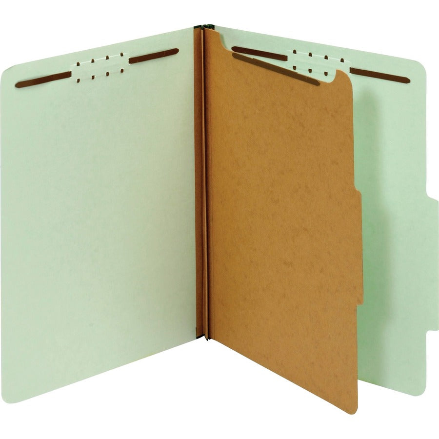 Pendaflex 2/5 Tab Cut Letter Recycled Classification Folder - 8 1/2" x 11" - 2" Expansion - 4 Fastener - 2" Fastener Capacity - Top Tab Location - Right of Center Tab Position - 1 Divider - 25 pt. - Pressboard, Pressboard - Gray, Green - Tyvek Tape Spi...