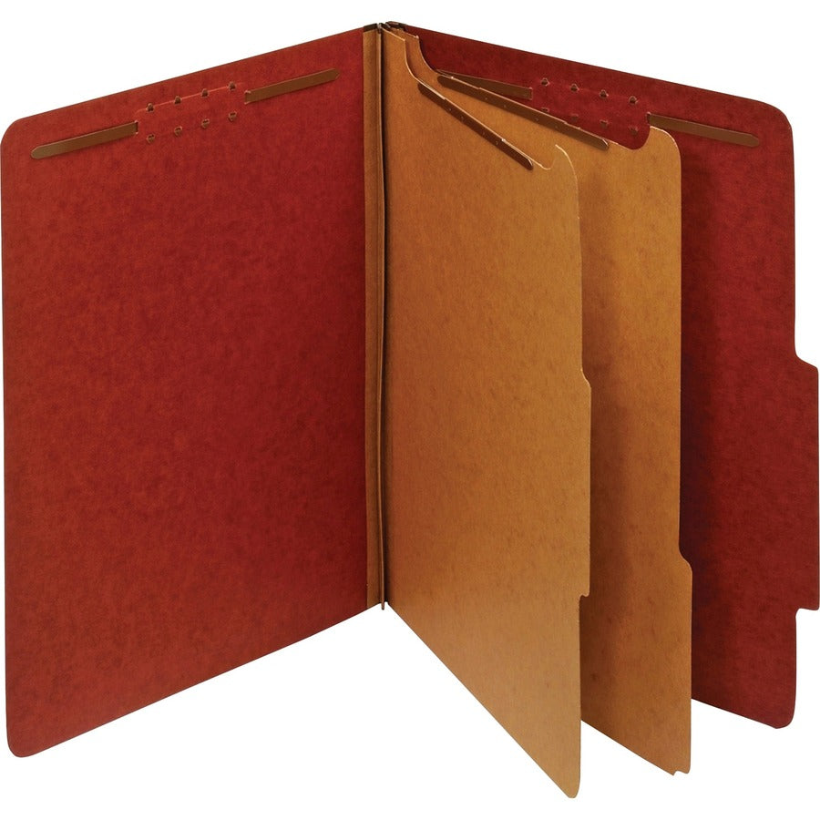 Pendaflex 2/5 Tab Cut Letter Recycled Classification Folder - 8 1/2" x 11" - 2 1/2" Expansion - 2 Fastener - 2" Fastener Capacity, 1" for Divider - Top Tab Location - Right of Center Tab Position - 2 Divider - 25 pt. - Pressboard - Red - Tyvek Gusset...