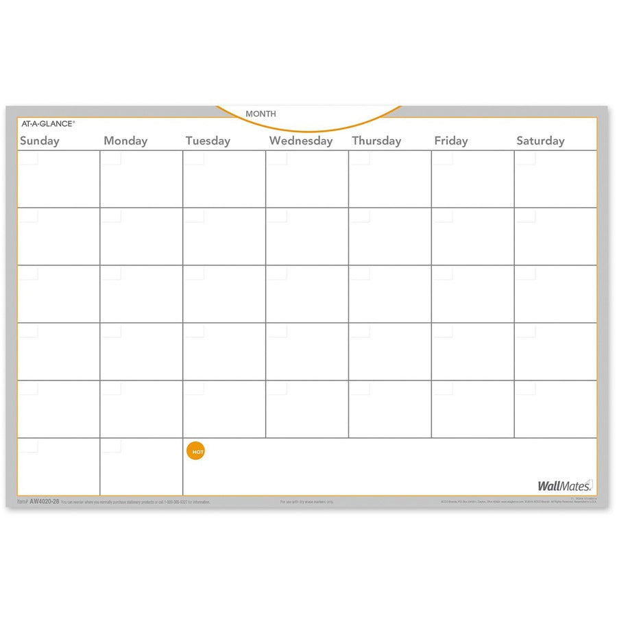 At-A-Glance WallMates Monthly Planning Surface - Monthly - 12" x 18" Sheet Size - White - 1 Each