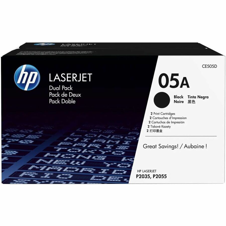 HP 05A (CE505D) Original Laser Toner Cartridge - Dual Pack - Black - 1 Carton - 2300 Pages