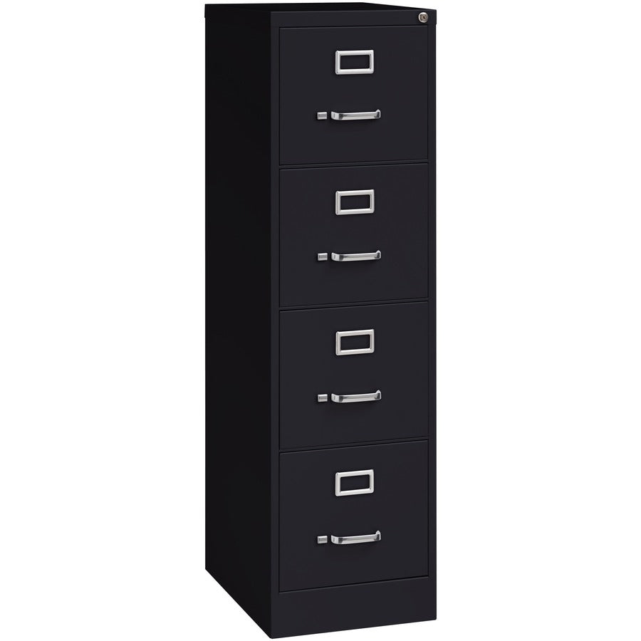 Lorell Fortress Series 22" Commercial-Grade Vertical File Cabinet - 15" Width x 22" Depth x 52" Height - 4 x Drawer(s) for File - Letter - Lockable, Ball-bearing Suspension - Black - Steel - Recycled