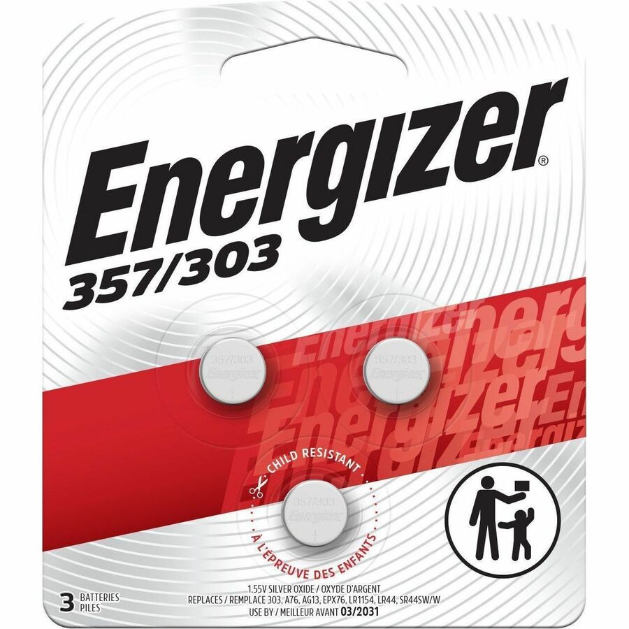 Energizer 357/303 Silver Oxide Button Batteries - For Multipurpose - 1.55 V DC - 3 / Pack