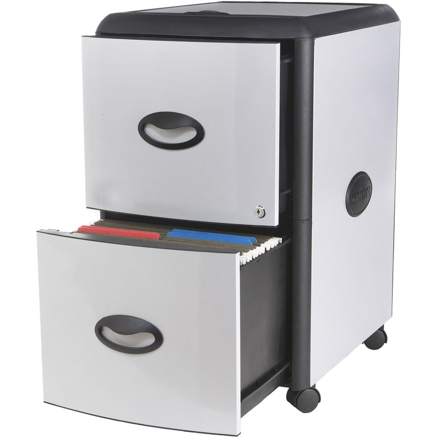Storex Deluxe File Cabinet - 2-Drawer - 19" Width x 15" Depth x 23" Height - 2 x Drawer(s) for File - Letter - Vertical - Lockable - Black, Aluminum - Brushed Black, Brushed Silver - Polycarbonate, Galvanized Metal - Recycled - Assembly Required