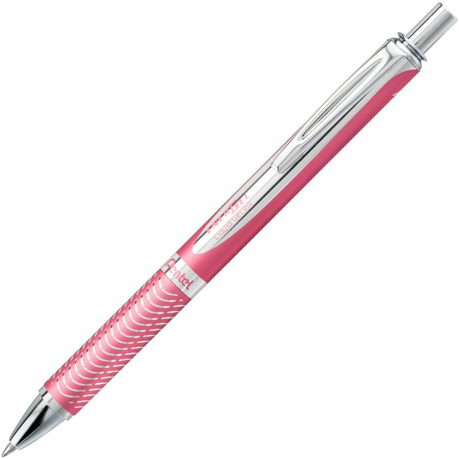 Pentel EnerGel Alloy Rollerball Pen - Refillable - Retractable - Black Ink - Gel-based - Metallic Pink Aluminum Barrel - Metal, Stainless Steel Tip - 1 Each