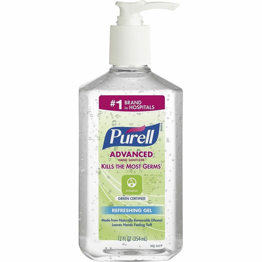 PURELL®, Hand Sanitizer Gel - Fragrance-free Scent - 12 fl oz - Pump Bottle Dispenser - Kill Germs - Clear - 1 Each