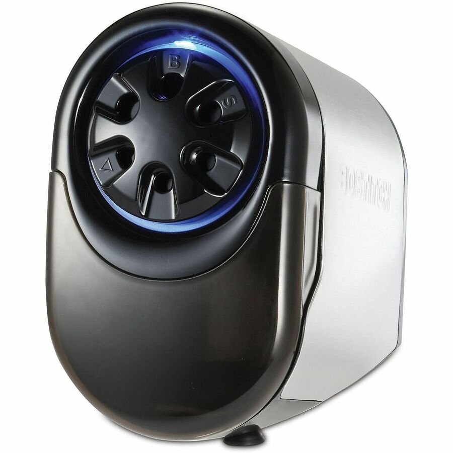 Bostitch QuietSharp Glow Antimicrobial Classroom Electric Pencil Sharpener - Desktop - 9" Height x 6.1" Width - Metal - Silver, Black - 1 Each