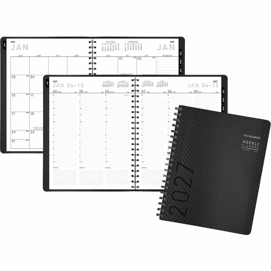 At-A-Glance Contemporary Planner - Large - Julian Dates - Weekly, Monthly - 1 Year - January 2027 to December 2027 - 8:00 AM to 5:30 PM - Half-hourly - 1 Week, 1 Month Double Page Layout - 8 1/4" x 10 7/8" Sheet Size - White Sheet - Wire Bound - Charco...