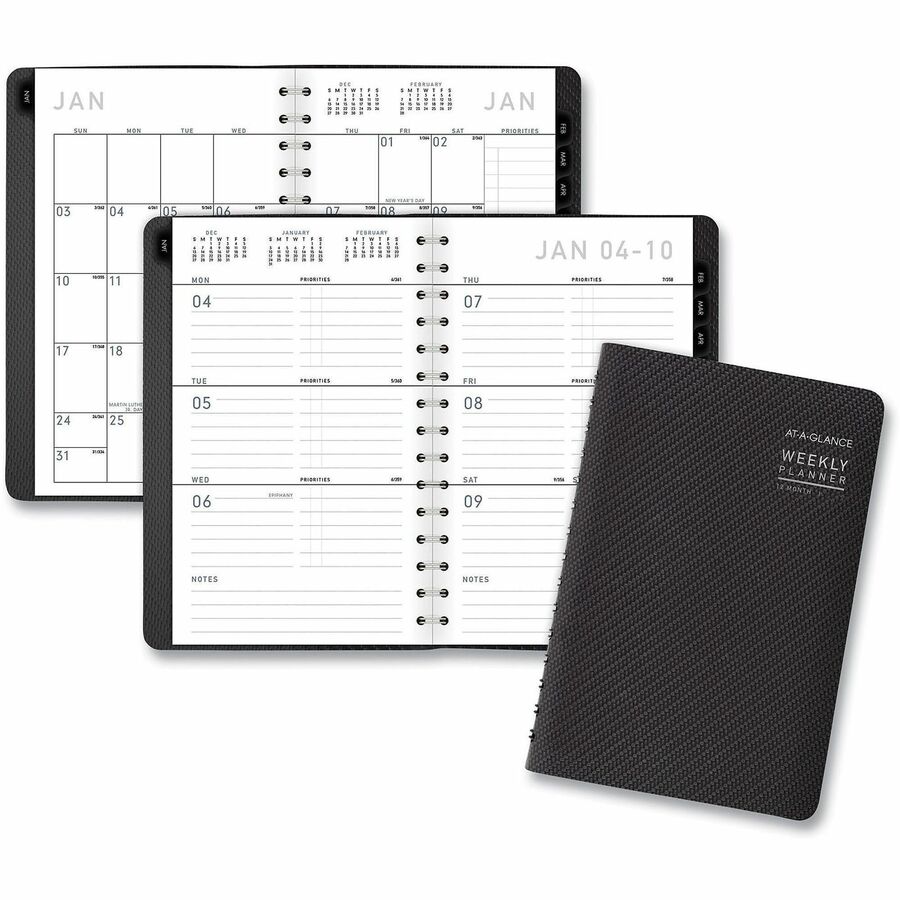 At-A-Glance Contemporary Weekly/Monthly Planner - Julian Dates - Weekly, Monthly - 1 Year - January 2027 to December 2027 - 8:00 AM to 6:00 PM - Hourly - 1 Week, 1 Month Double Page Layout - 4 7/8" x 8" Sheet Size - Wire Bound - Desktop - Charcoal - Pa...