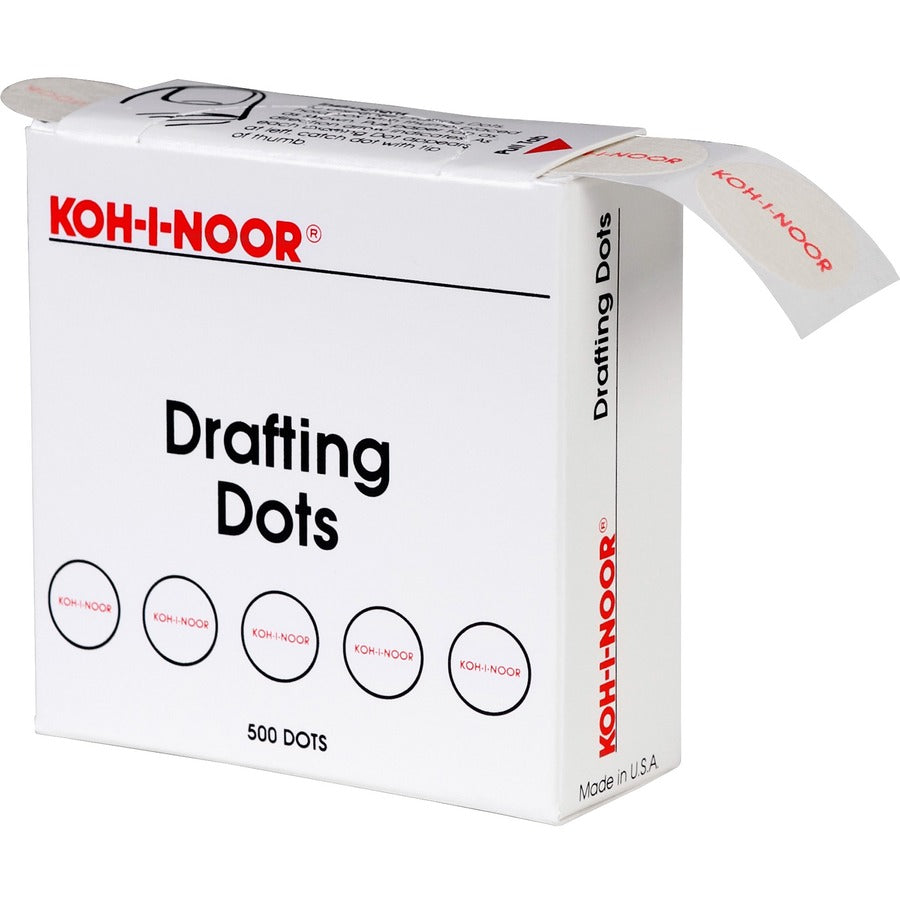 Koh-I-Noor Drafting Dots - 0.88" Diameter - White - Paper - Dispenser Included - Tear Resistant - For Holding - 1 Box