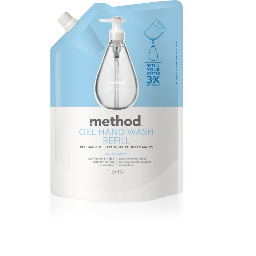 Method Gel Hand Soap Refill - Sweet Water Scent - 1.06 quart - Squeeze Bottle Dispenser - Hand - Clear - Triclosan-free - 1 Each
