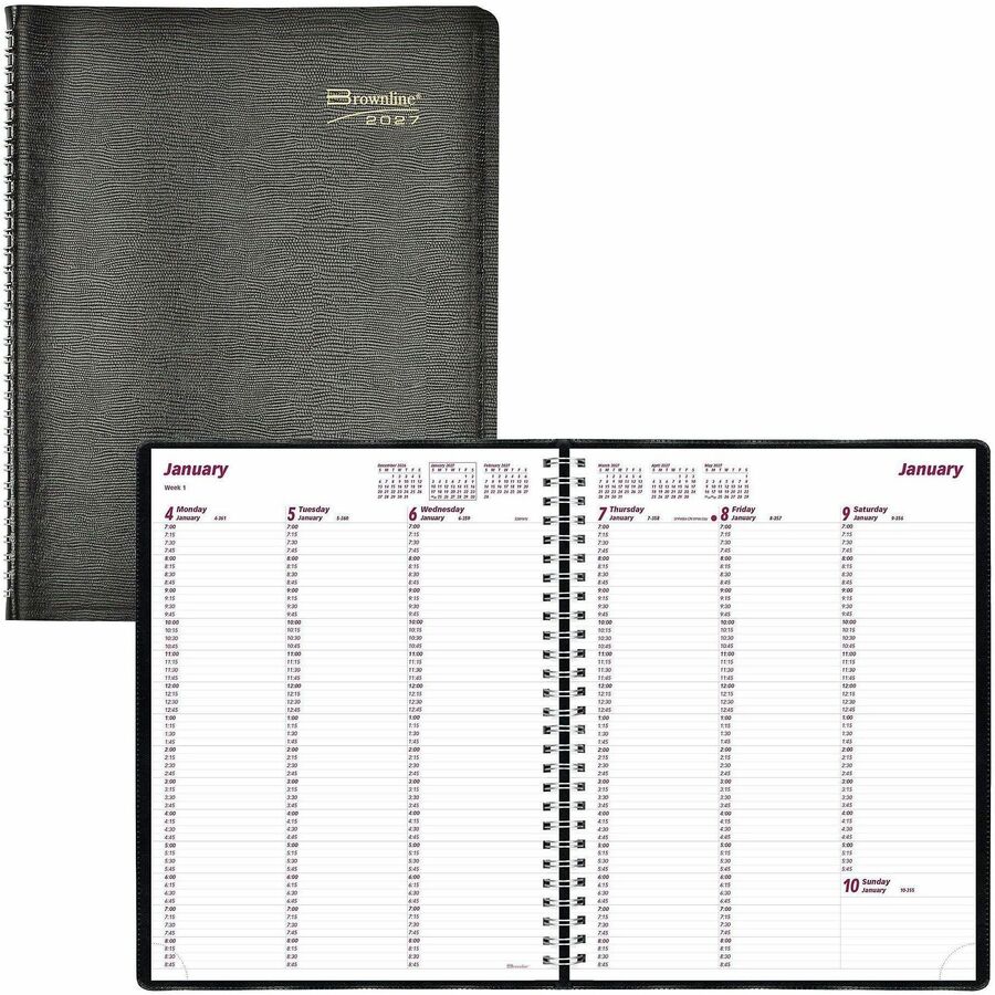 Brownline Essential Appointment Book/Planner - Weekly - 12 Month - January 2027 to December 2027 - 7:00 AM to 8:45 PM - Monday - Friday, 7:00 AM to 5:45 PM - Saturday, Quarter-hourly - 1 Week Double Page Layout - Letter - 8 1/2" x 11" Sheet Size - Twin...