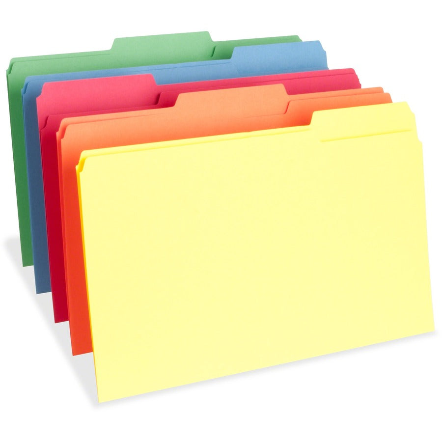 Business Source 1/3 Tab Cut Legal Recycled Top Tab File Folder - 8 1/2" x 14" - 3/4" Expansion - Top Tab Location - Assorted Tab Position - 11 pt. - 1 Plys - Assorted - Acid-free - 10% Recycled - 100 / Box