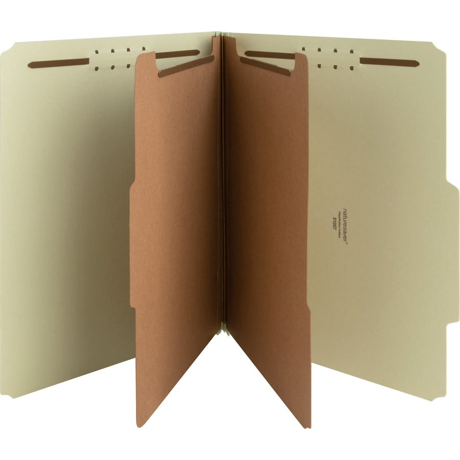 Nature Saver 2/5 Tab Cut Letter Recycled Classification Folder - 8 1/2" x 11" - 2" Expansion - Prong K Style Fastener - 2" for Folder, 1" for Divider - 2 Divider - 25 pt. - Fiberboard, Pressboard, Tyvek - Gray/Green - Eco-friendly, Durable, Tyvek Gusse...