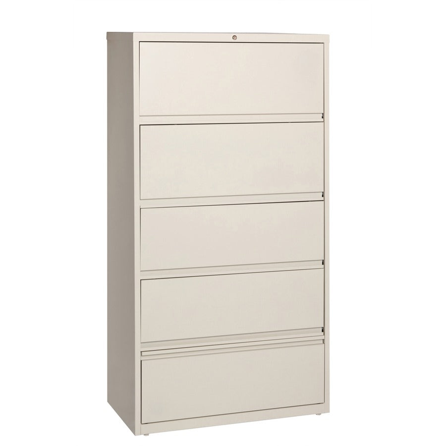 Lorell Fortress Series Lateral File - 36" Width x 18.6" Depth x 68.8" Height - 5 x Drawer(s) for File - A4, Legal, Letter - Ball-bearing Suspension, Recessed Handle, Leveling Glide, Heavy Duty, Interlocking - Putty - Steel - Recycled