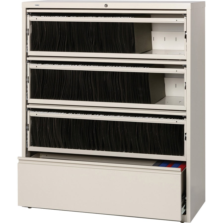 Lorell Fortress Series Lateral File - 42" Width x 18.6" Depth x 52.5" Height - 4 x Drawer(s) for File - Legal, A4, Letter - Heavy Duty, Recessed Handle, Ball-bearing Suspension, Leveling Glide, Interlocking - Putty - Steel - Recycled