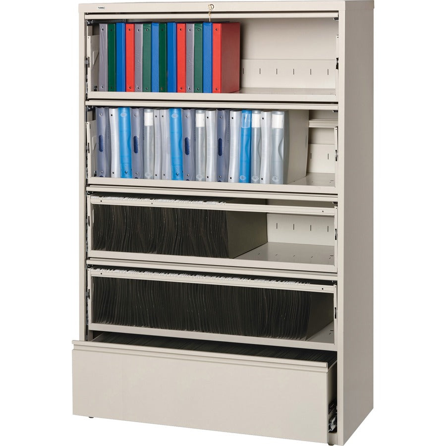 Lorell Fortress Series Lateral File - 42" Width x 18.6" Depth x 68.8" Height - 5 x Drawer(s) for File - Legal, Letter, A4 - Recessed Handle, Ball-bearing Suspension, Leveling Glide, Heavy Duty, Interlocking - Putty - Steel - Recycled