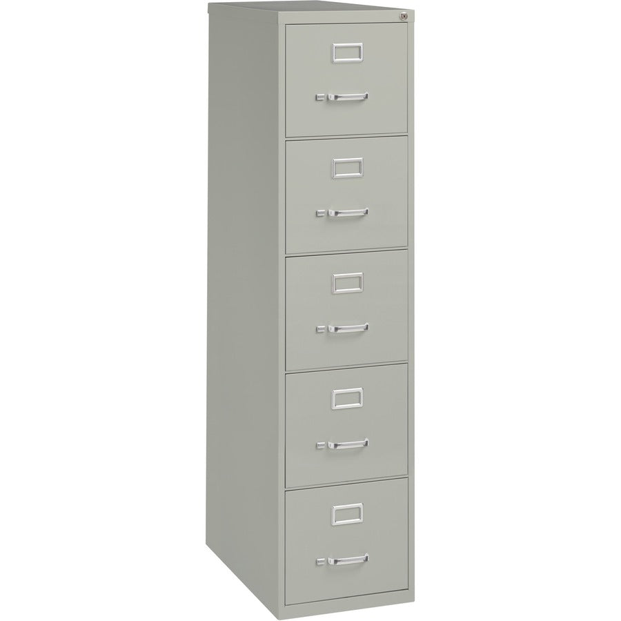 Lorell Fortress Series 26-1/2" Commercial-Grade Vertical File Cabinet - 15" Width x 26.5" Depth x 61.6" Height - 5 x Drawer(s) for File - Letter - Vertical - Security Lock, Ball-bearing Suspension, Heavy Duty - Light Gray - Steel - Recycled