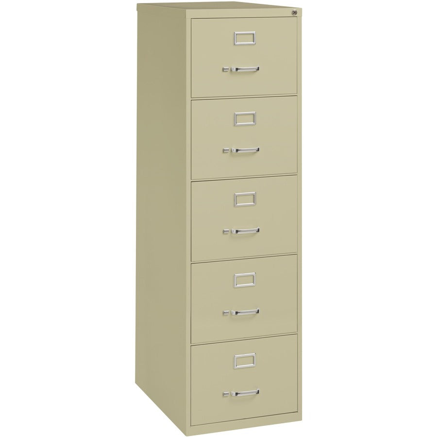 Lorell Fortress Series 26-1/2" Commercial-Grade Vertical File Cabinet - 18" Width x 26.5" Depth x 61" Height - 5 x Drawer(s) for File - Legal - Vertical - Ball-bearing Suspension, Security Lock, Heavy Duty - Putty - Steel - Recycled