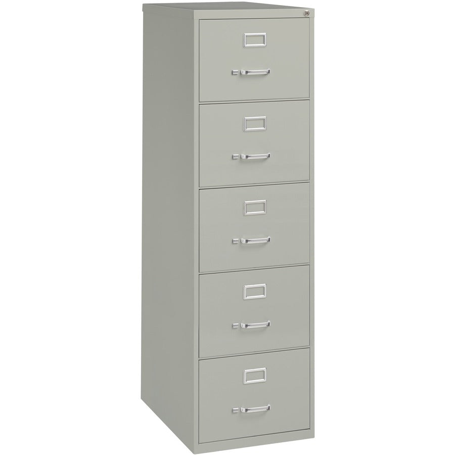 Lorell Fortress Series 26-1/2" Commercial-Grade Vertical File Cabinet - 18" Width x 26.5" Depth x 61" Height - 5 x Drawer(s) for File - Legal - Vertical - Security Lock, Heavy Duty, Ball-bearing Suspension - Light Gray - Steel - Recycled