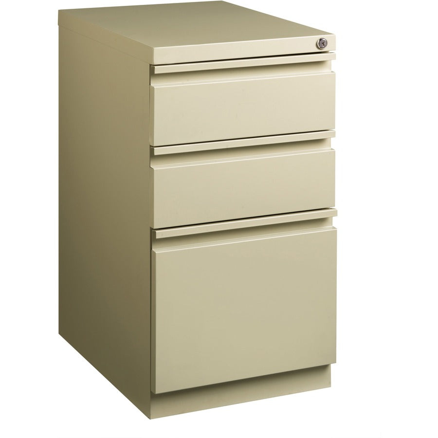 Lorell 20" Box/Box/File Mobile File Cabinet with Full-Width Pull - 15" Width x 20" Depth x 27.7" Height - Letter - Ball-bearing Suspension, Security Lock, Recessed Handle - Putty - Steel - Recycled