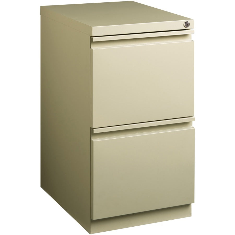Lorell 20" File/File Mobile File Cabinet with Full-Width Pull - 15" Width x 20" Depth x 27.7" Height - Letter - Recessed Handle, Ball-bearing Suspension, Security Lock - Putty - Steel - Recycled