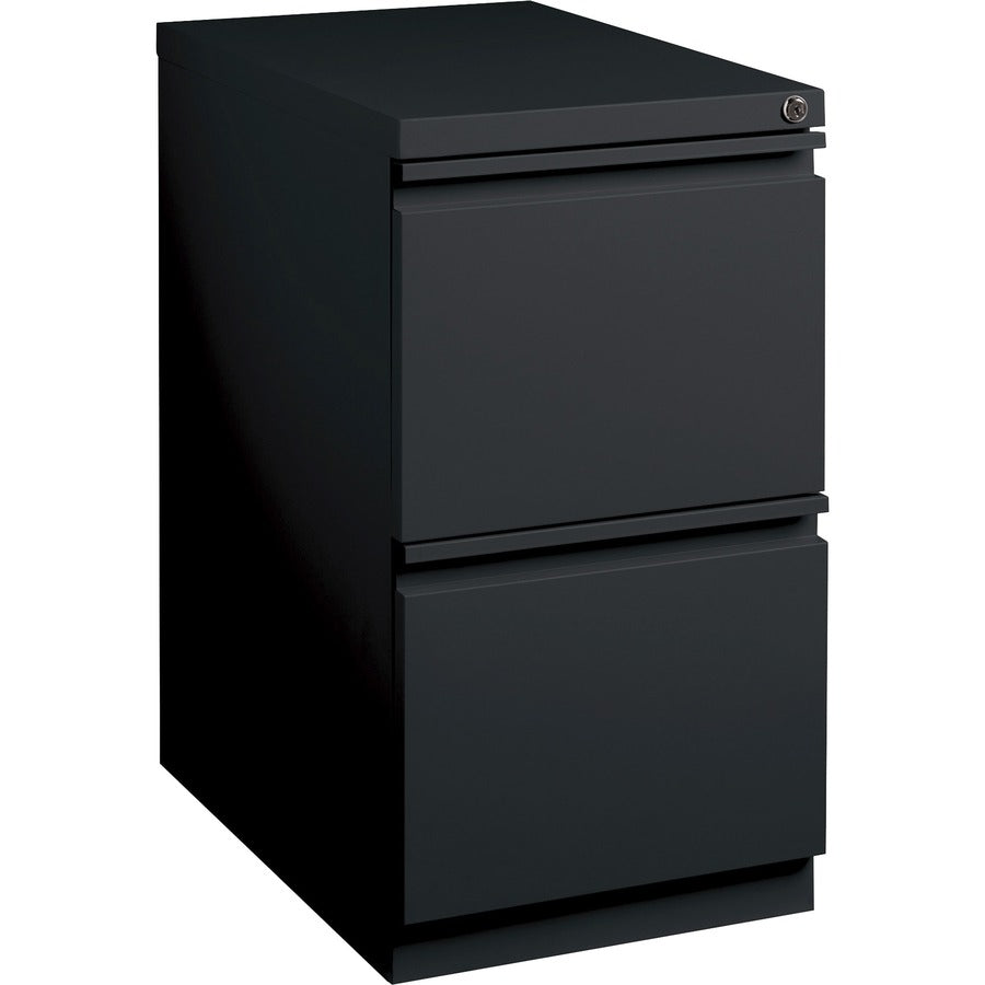 Lorell 20" File/File Mobile File Cabinet with Full-Width Pull - 15" Width x 20" Depth x 27.7" Height - Letter - Security Lock, Ball-bearing Suspension, Recessed Handle - Black - Steel - Recycled