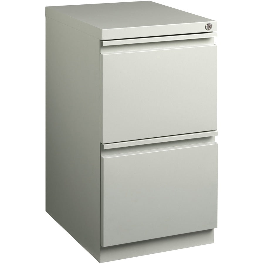 Lorell 20" File/File Mobile File Cabinet with Full-Width Pull - 15" Width x 20" Depth x 27.7" Height - Letter - Ball-bearing Suspension, Recessed Handle, Security Lock - Light Gray - Steel - Recycled