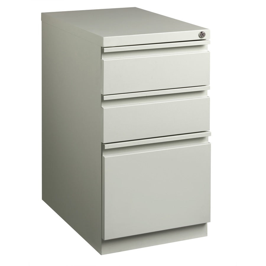 Lorell 23" Box/Box/File Mobile File Cabinet with Full-Width Pull - 15" Width x 22.9" Depth x 27.7" Height - 3 x Drawer(s) for Box, File - Letter - Vertical - Ball-bearing Suspension, Security Lock, Recessed Handle - Light Gray - Steel - Recycled