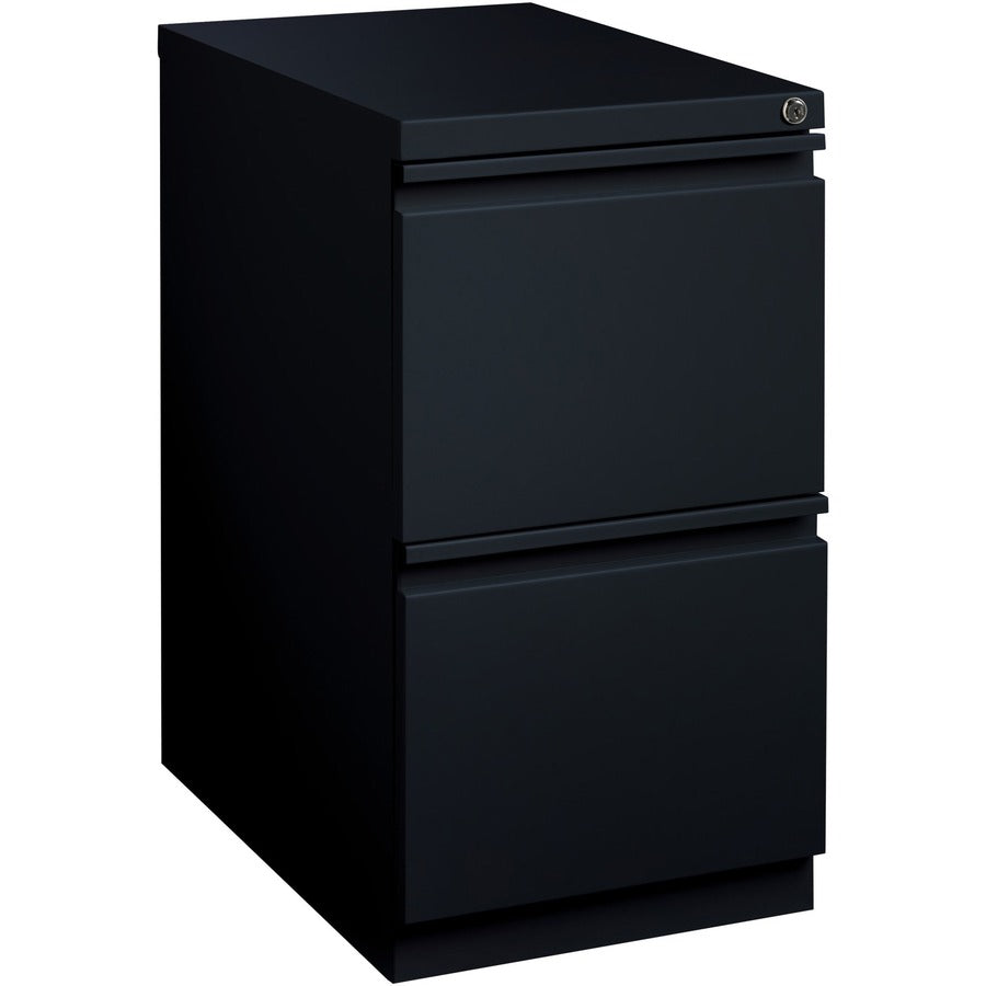 Lorell 23" File/File Mobile File Cabinet with Full-Width Pull - 15" Width x 22.9" Depth x 27.7" Height - Letter - Vertical - Recessed Handle, Ball-bearing Suspension, Security Lock - Black - Steel - Recycled