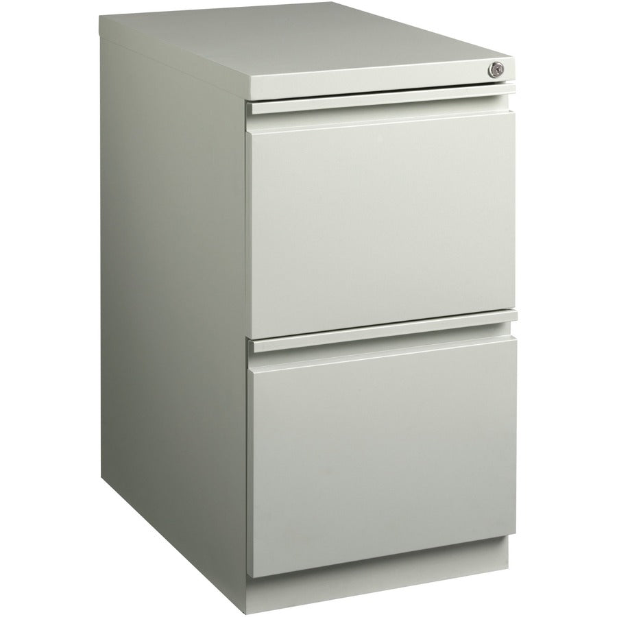 Lorell 23" File/File Mobile File Cabinet with Full-Width Pull - 15" Width x 22.9" Depth x 27.7" Height - 2 x Drawer(s) for File - Letter - Vertical - Ball-bearing Suspension, Security Lock, Recessed Handle - Light Gray - Steel - Recycled